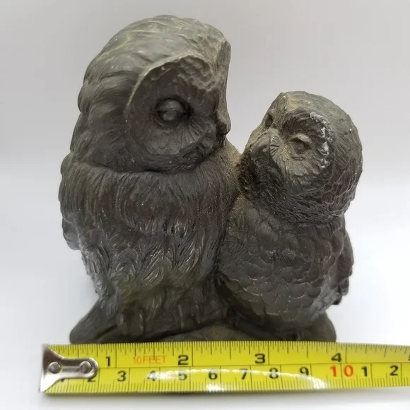 Vintage Owl Collection Otagiri Stoneware Bronze Pair Cryptomeria Wood Figurine - Picture 12 of 16
